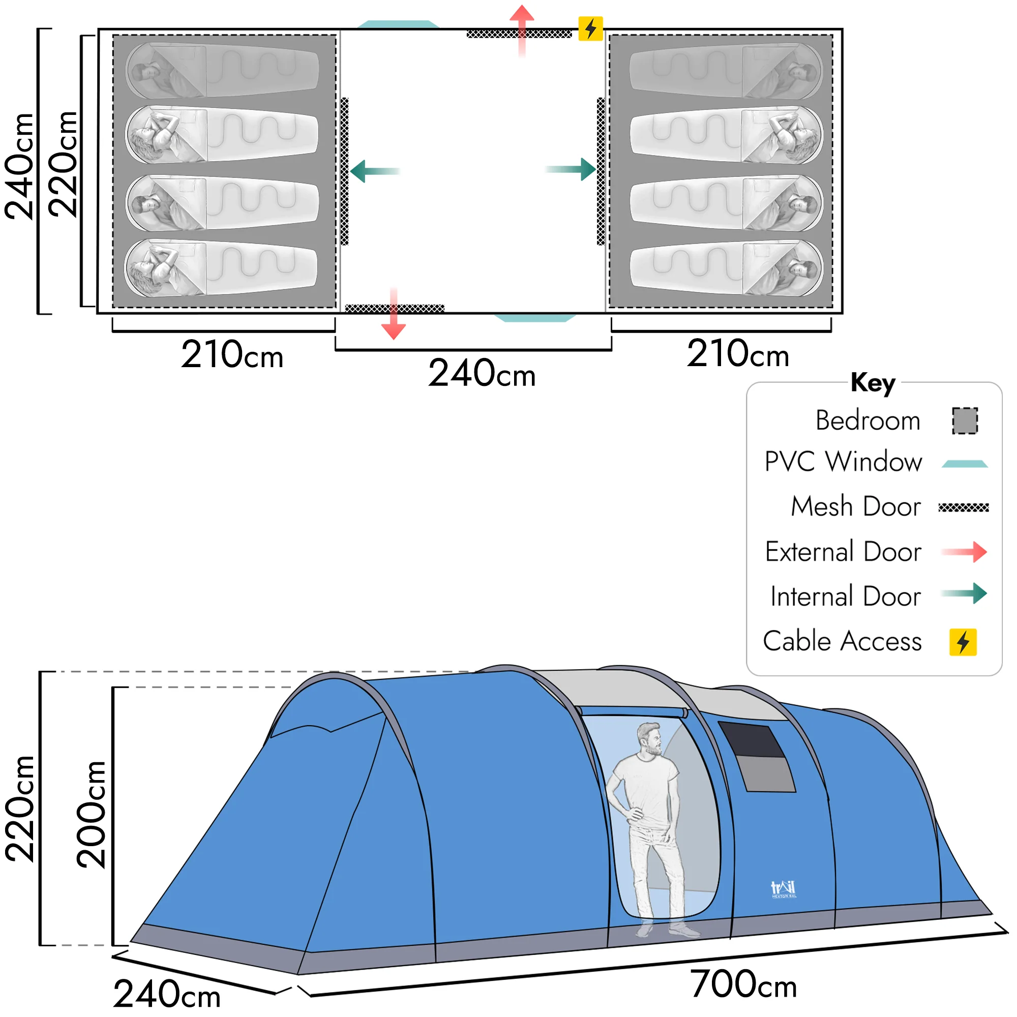 Hexton XL 6 Man 3 Room Tent – Waterproof 5000mm - Image 6