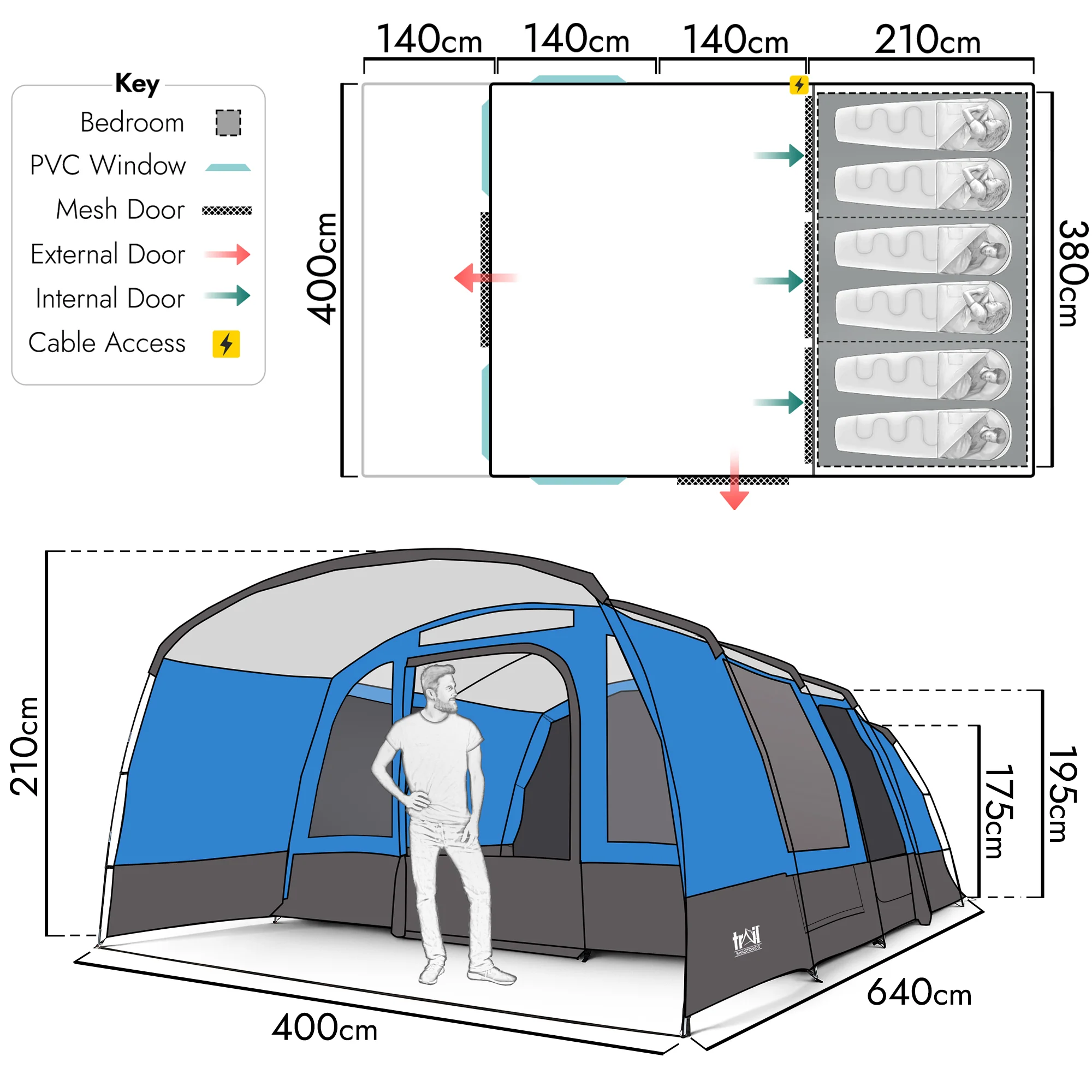 Shilstone 3 Zone 6 Man Tent – Waterproof 5000mm - Image 6